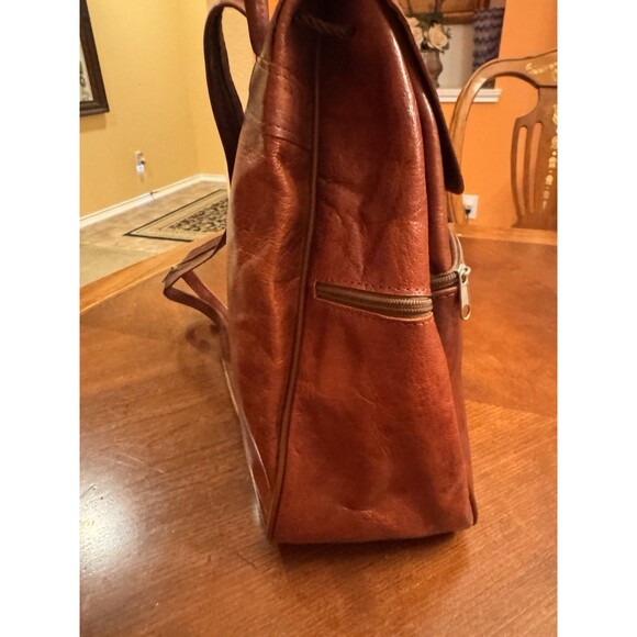 Vrai Cuir Large Brown Leather Backpack Drawstring Many Pockets 10” X 5 “ X 13” - Picture 6 of 16